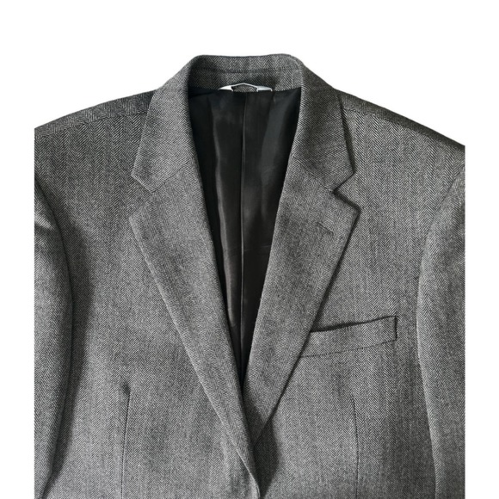 Joseph‎ & Feiss Size 41L 100% Lambs Wool Herringbone Blazer Jacket Gray Black